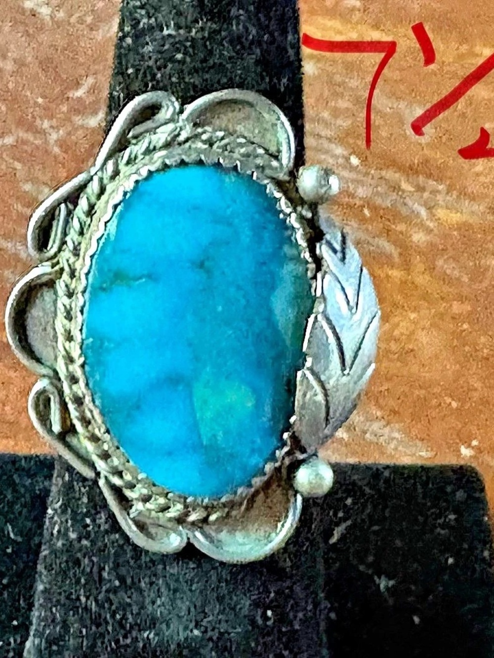 Native American Navajo Turquoise Sterling Silver Ring in Blue size 71/2